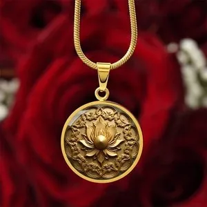 Authentic Lotus Symbol printed 18k Gold plated Necklace Pendant GORGEOUS