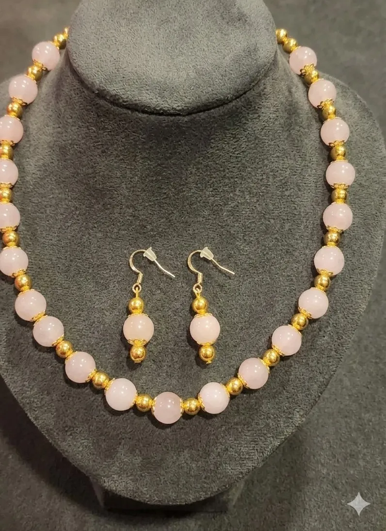 Authentic Radiant Heart of Eos: Natural Rose Quartz Gold-Plated Talisman Set