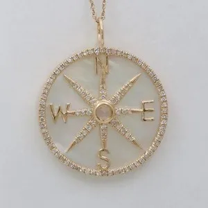 Authentic 2Ct Round Cut Simulated Diamond Compass Charm Pendant In 14K Yellow Gold Plated