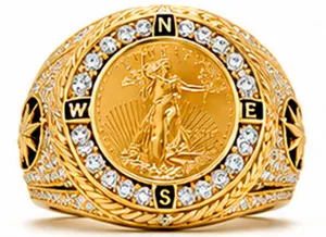 Authentic Real 925 Sterling Silver 14K Yellow Gold Plated Liberty Compass Voyage Ring