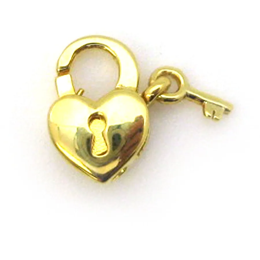 Authentic Heart of Devotion: Gold Plated Sterling Silver Lock and Key Heart Charm