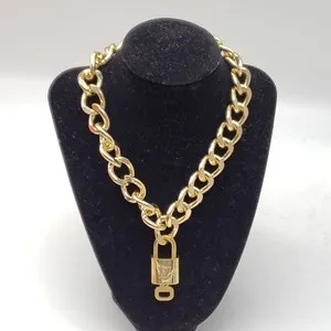 Authentic 100% Auth Louis Vuitton Lock and Key Gold Color with Gold Plated Chain Necklace