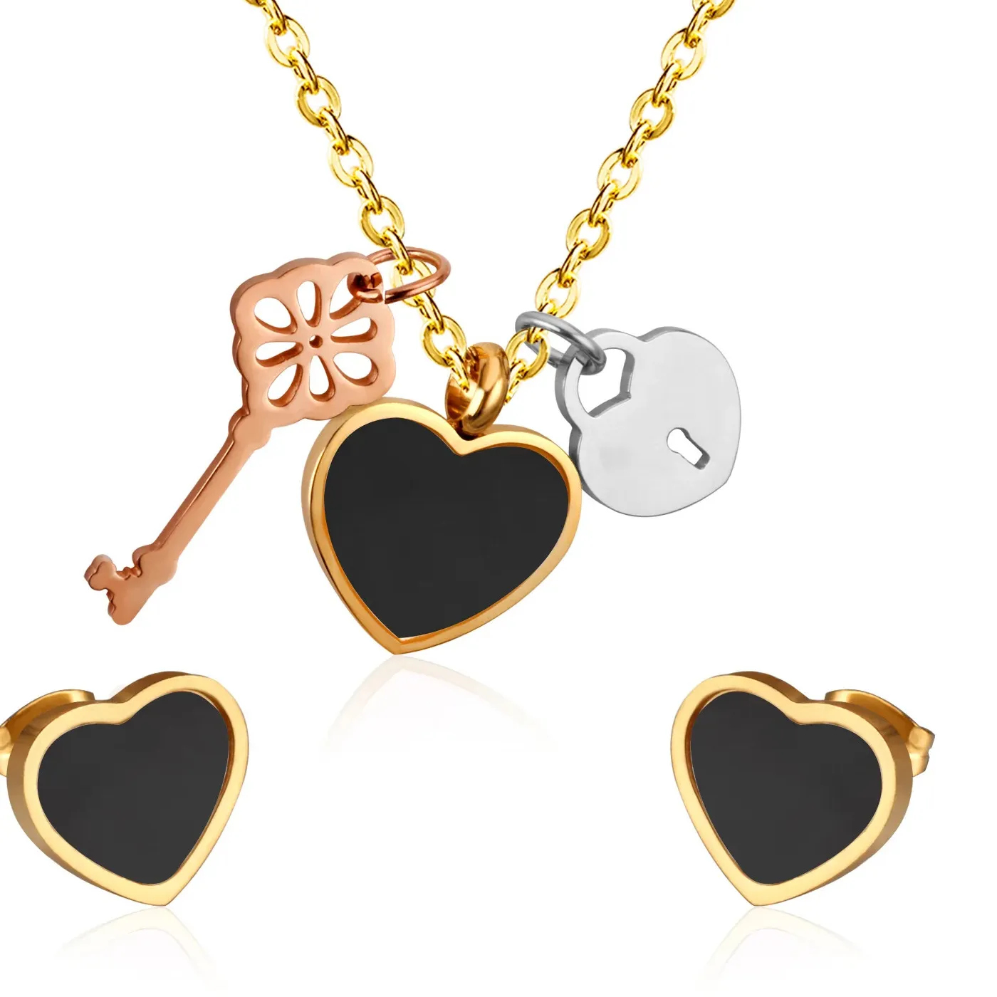Authentic The Eternal Bond Keeper - Obsidian Heart Lock & Key Golden Talisman Set