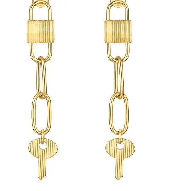 Authentic Lock and Key 18K Gold Plated Drop Earrings