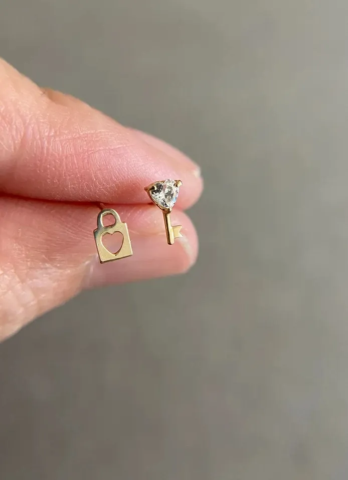 Authentic The Key to the Heart Moissanite Talismans - Sacred Union Gold Plated Studs