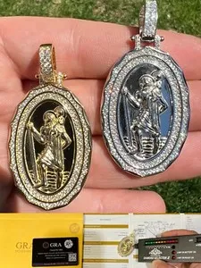 Authentic Moissanite St Christopher 925 Silver/14k Gold Plated Pendant Medallion Pass Test