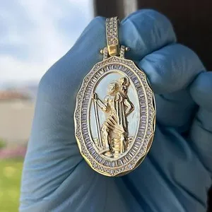 Authentic The Wayfarer's Radiant Guardian: 14K Gold-Plated Saint Christopher Pendant
