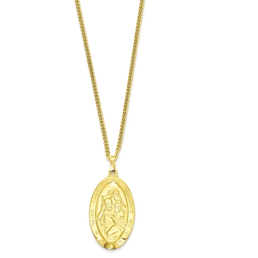 Authentic Kelly Waters Gold-plated Large Oval St. Christopher Medal 24 inch Necklace