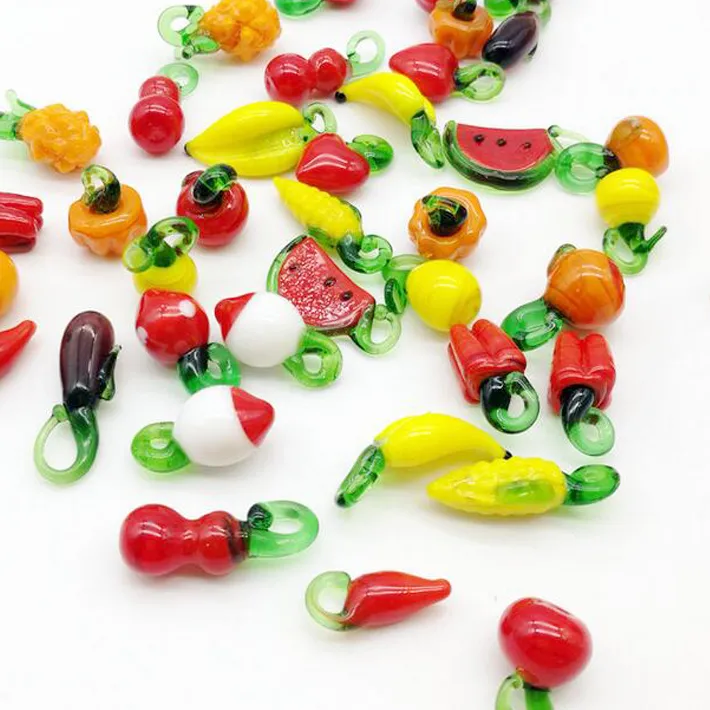 Authentic 15PCS Murano glass Apple cherry charms lampwork glass fruit vegetable pendant DIY jewelry accessories handmade material