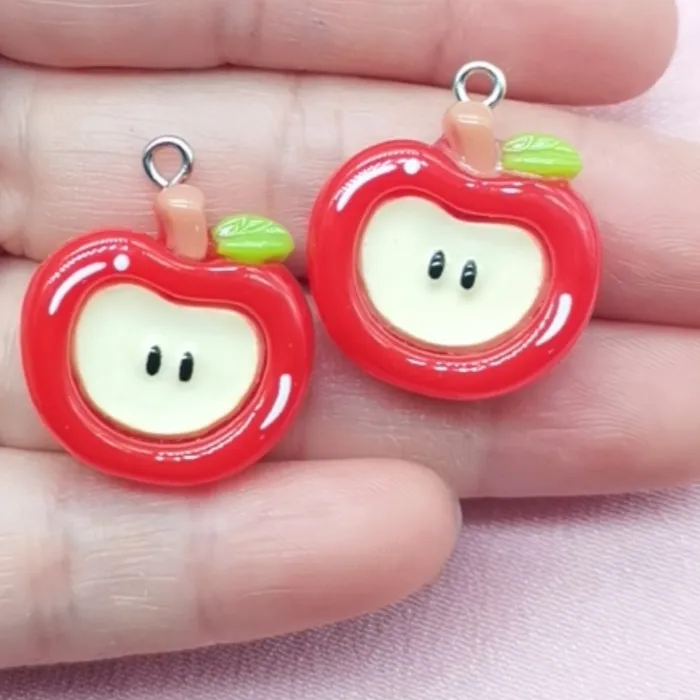 Authentic 10pcs resin simulated apple pendant, DIY jewelry making earrings necklace keychain accessories