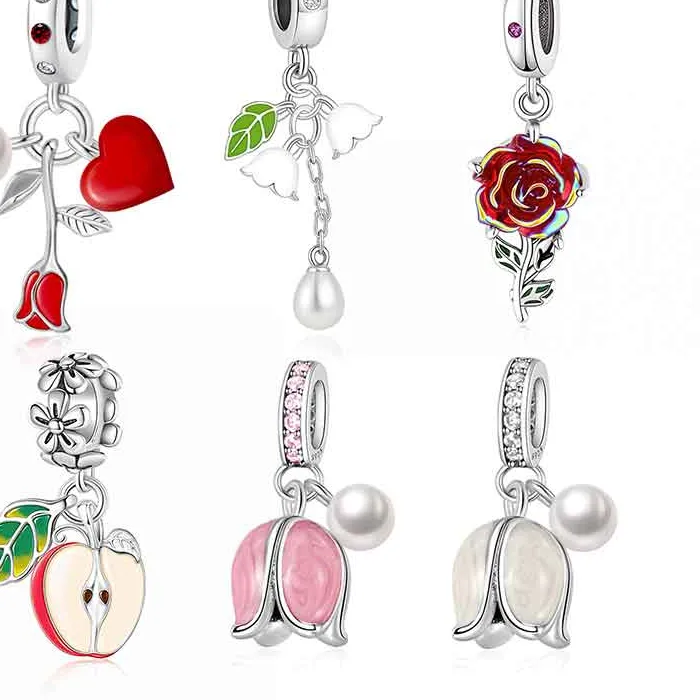 Authentic FC Jewelry Fit Original Charm Bracelet 100% 925 Sterling Silver Rose Flower Pearl Apple Tulips Bead For Making Women Berloque