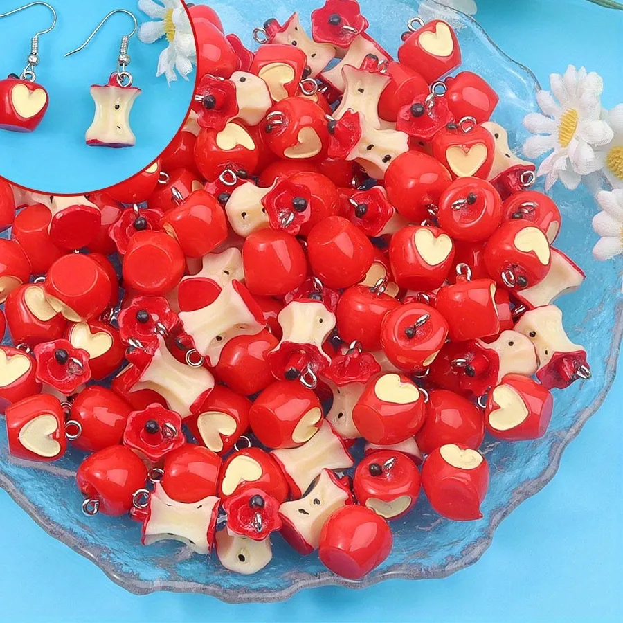 Authentic 6/10/24pcs 3D Red Apple Decorative Pendant,For DIY Jewelry Making,For Valentine's Day,Halloween,Thanksgiving Jewelry Accessories