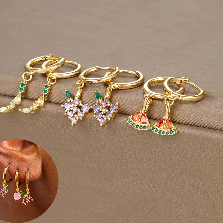 Authentic Korean Sweet Fruits Dangle Earrings For Women Pineapple Cherry Apple Banana Drop Earrings Funny Jewelry Gifts
