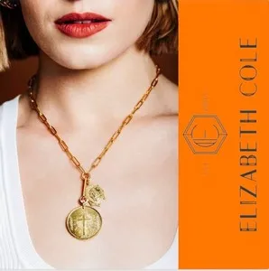 Authentic Elizabeth Cole Jewelry St Christopher Lord's Prayer Necklace 24K Gold Plated