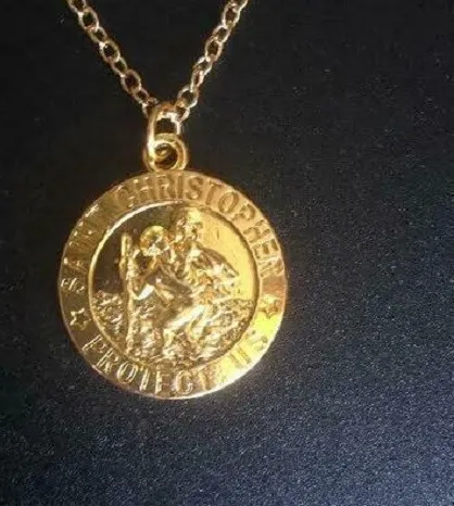 Authentic ST CHRISTOPHER RELIGIOUS pendant GOLD plated 18K necklace 22" chain women men