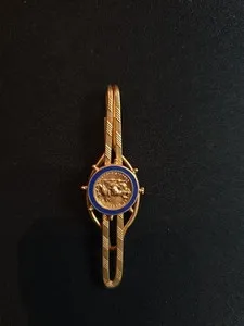 Authentic Vintage St Christopher Be My Guide Gold Plated Tie Bar Clip Blue Enamel...