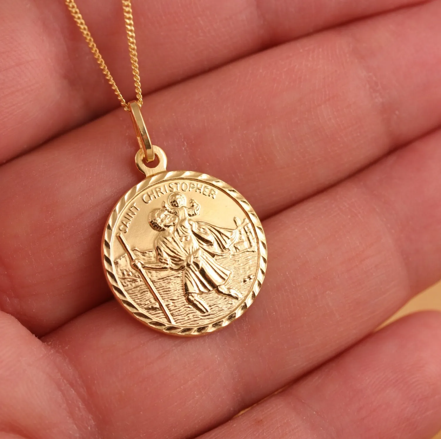 Authentic Gold Plated 925 Sterling Silver St Christopher 20mm Charm Pendant Necklace Boxed