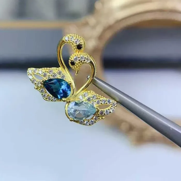 Authentic 925 Silver Swan Pendant Natural Topaz Pendant for Women 4mm*6mm VVS Grade Genuine Topaz Necklace with 18K Gold Plating