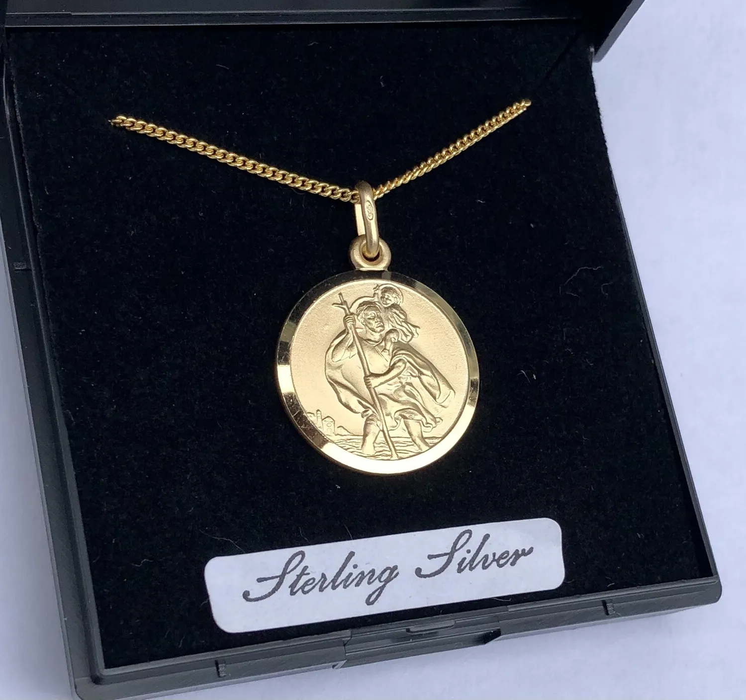 Authentic St Christopher Pendant 28" Chain Sterling Silver 9ct Gold Plated UK Supply Boxed