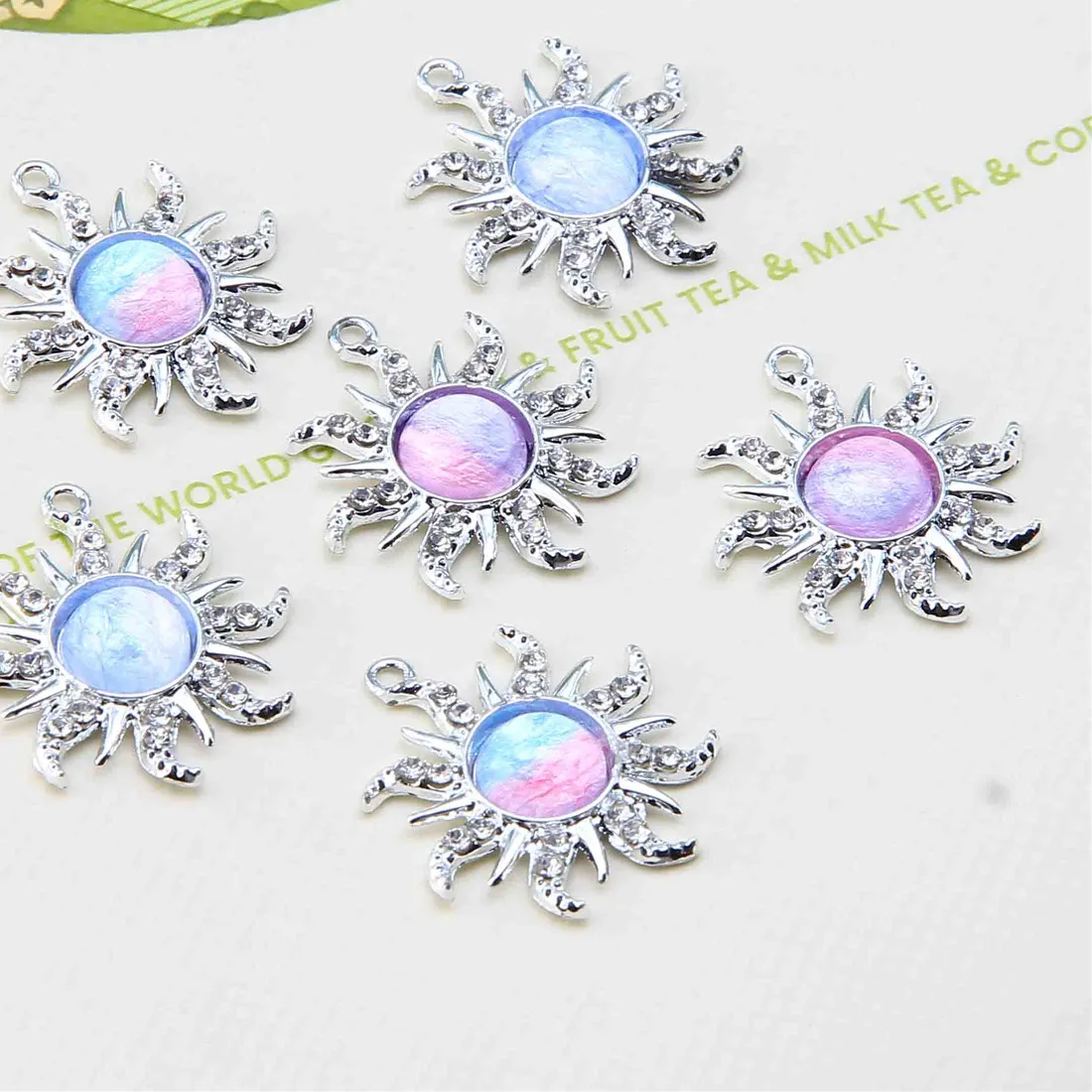 Authentic 10pcs product rhinestone swan Sun flower, stars and moon pendants Diy jewelry accessories necklace bracelet bag materi