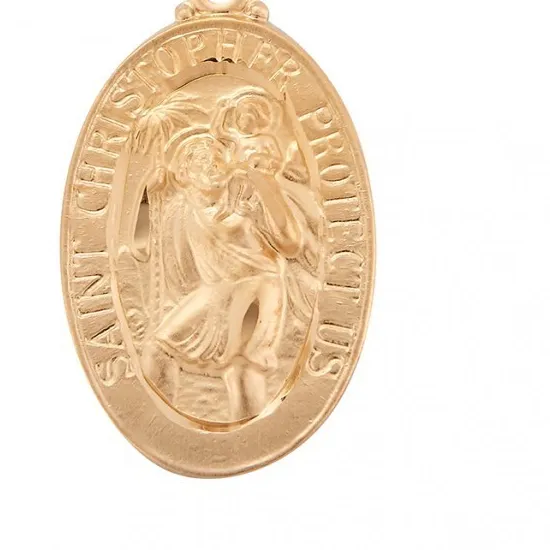 Authentic St Christopher Oval Sterling Silver 1.1" Medal in Gold Plated Border, 24" Chain