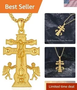 Authentic Gold-Plated Caravaca Cross St Christopher Religious Necklace for Men and Women