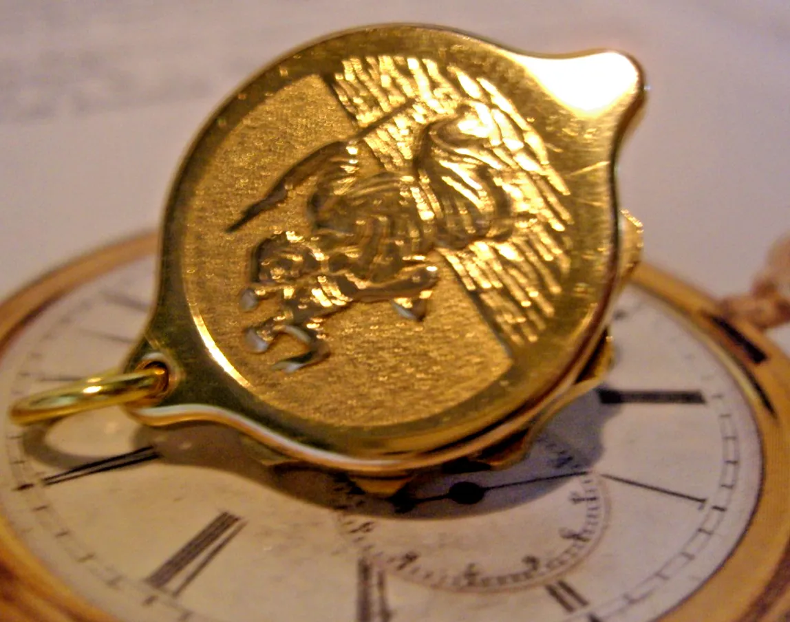 Authentic Pocket Watch Chain Fob St Christopher SOS Talisman 12ct Gold Plated 1960 Vintage