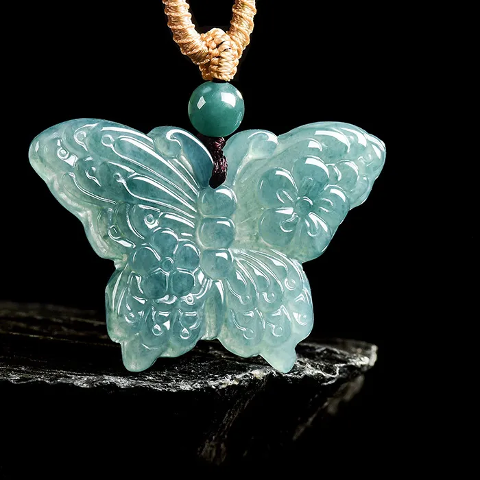 Authentic Authentic Natural A-grade Jadeite Blue Water Butterfly Pendant Ice Seed Jade Jewelry Versatile Accessories
