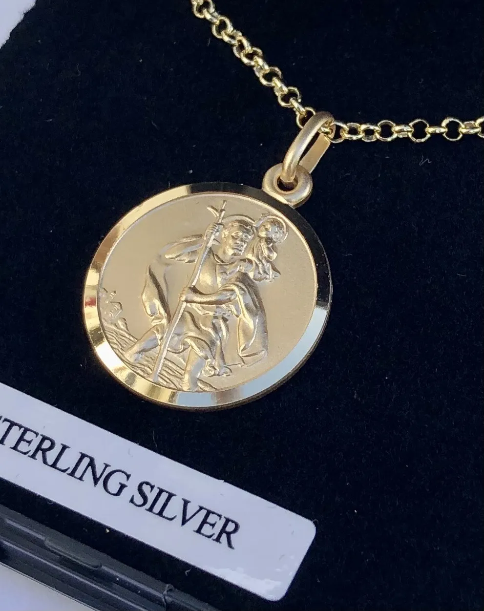 Authentic Sterling Silver Gold Plated St Christopher Pendant 18” Chain UK Supply Box