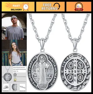 Authentic Gold-Plated St Michael St Benedict St Christopher Pendant Necklace for Men Women