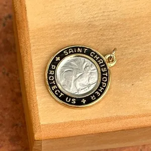 Authentic Sterling Silver Platinum + 18K Gold plated Epoxy St. Christopher Charm Pendant