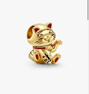 Authentic PANDORA Maneki Neko Charm 14k Gold Plated Lucky Cat