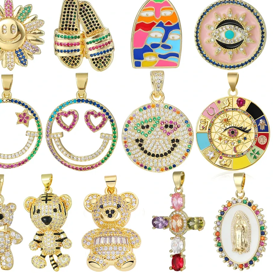 Authentic Radiant 18K Gold-Plated Spirit Charms: Smile, Eye, Cross & Beast Guardians