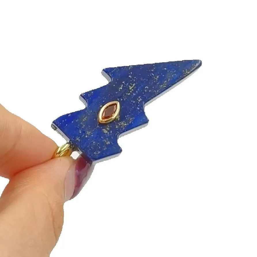 Authentic WT-P2100 Vivid Lightning Shape Gemstone CZ Paved Labradorite Tigereye And Amethyst Pendants for Jewelry Making ACC