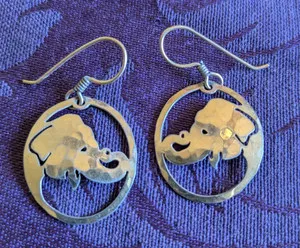 Authentic Vintage 90s Wild Bryde Safari Elephant Gold Plated 1.5" Dangle Drop Earrings