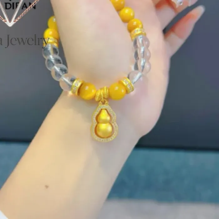 Authentic Viora Jewelry 9999 24K real gold dot diamond rotating hoist tiger eye stone white crystal bracelet women 2024 fashion retro arts