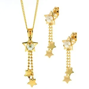 Authentic Beautiful Shooting Star Gold Plated Dangling Earrings Pendant Set With 18" Chain