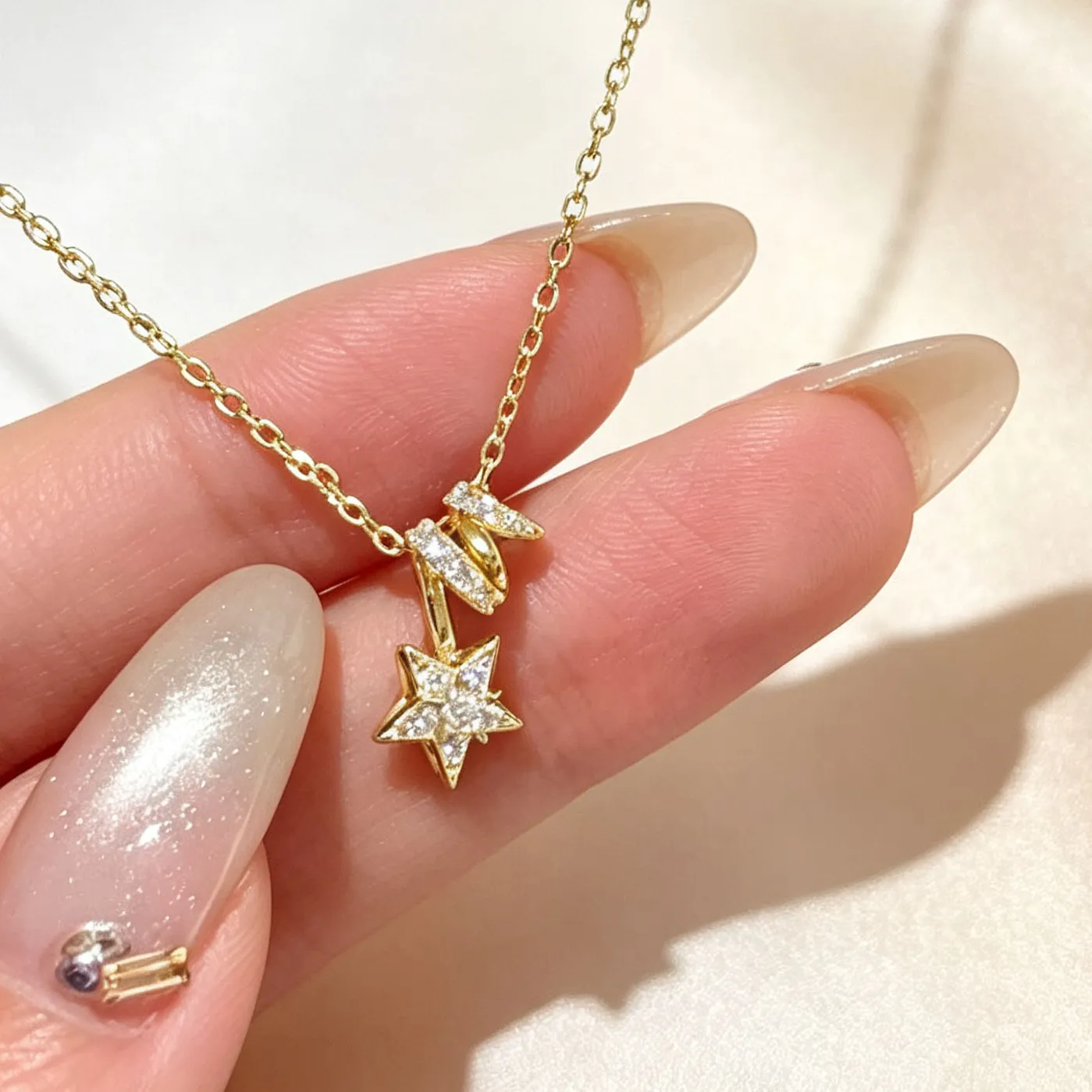 Authentic Abestecom Shooting Star Moissanite Pendant Necklace 14K Gold Plated Tiny Star Spiral Diamond Dainty Chain Jewelry For Women