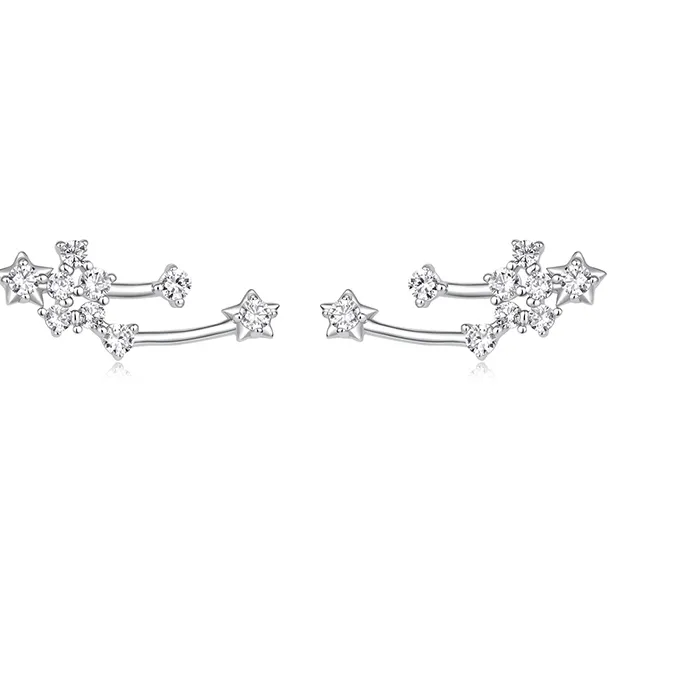 Authentic Wostu S925 Silver Needle Shooting Star Stud Earrings Tassel Stud Earrings plated White Gold for Women Jewelry