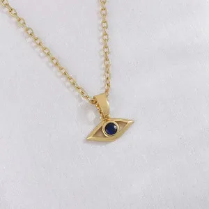 Authentic Gold Plated Cubic Zirconia Evil Eye Pendant Necklace Men & Women Jewelry