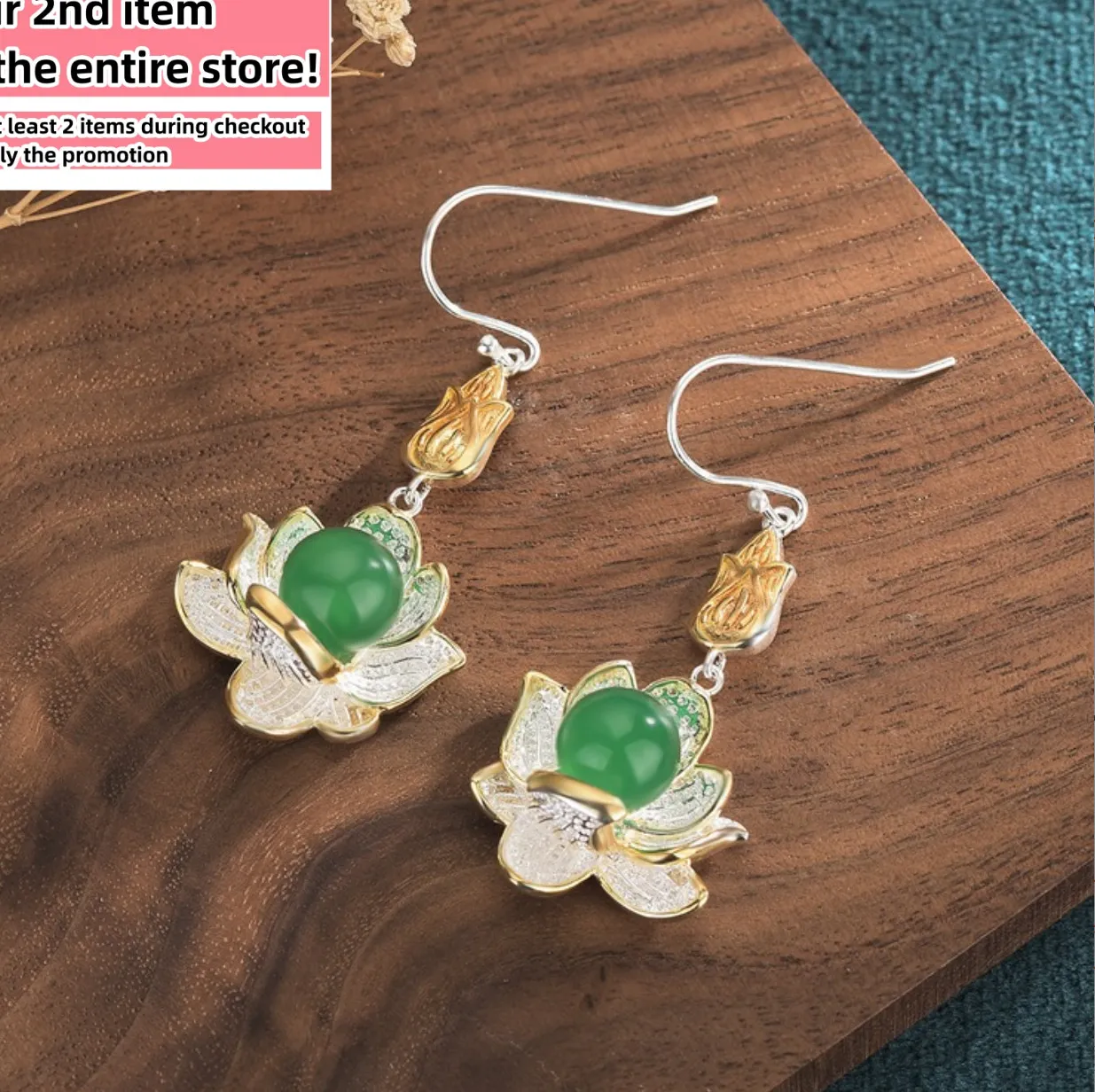 Authentic Sacred Lotus Jade Drops: 18K White Gold Plated Earrings of Spiritual Growth