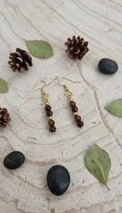 Authentic Handmade Small Red Tiger's Eye Earring Gold Plated Accent #2856