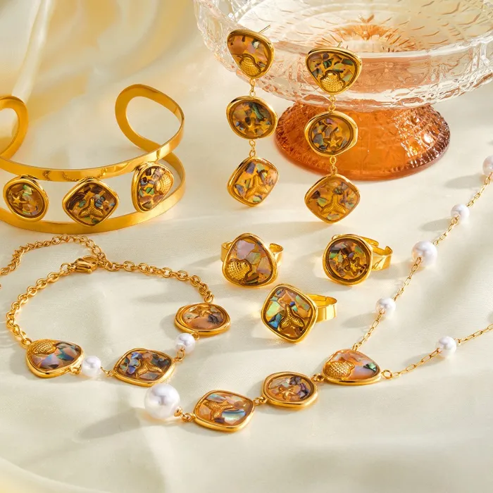 Authentic PRISCA | Design Shell Earring Imitation Pearl Necklace Geometric Jewelry Set High Quality Popular
