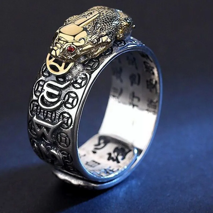 Authentic Chinese Feng Shui Silver Plated Adjustable Rings for Women Men Amulet Wealth Lucky Jewelry Birthday Gifts H2V1
