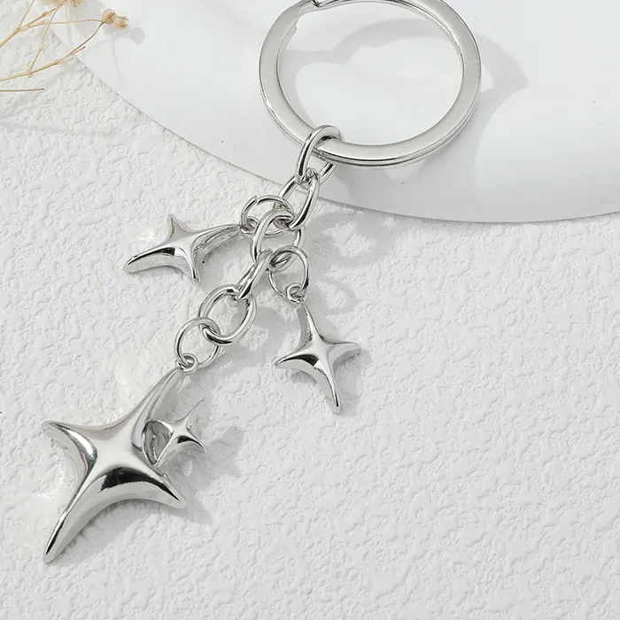 Authentic Y2K Keychains Star Moon Metal Key Rings For Women Men Friendship Handbag Decoration Handmade Jewelry