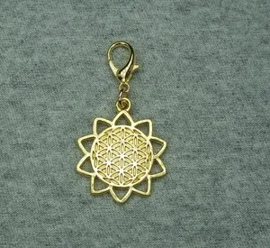 Authentic Flower Of Life in 10 Petal Lotus Pendant or Earrings Gold Plated Charm 24mm .95"