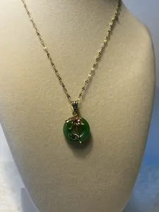 Authentic Sacred Lotus Bloom - 18K Gold Plated Green Jade Amulet for Harmonious Balance