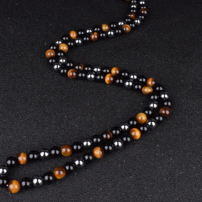 Authentic Hematite Obsidian Tiger Eye Beads Necklaces Men Triple Protection Necklaces Women for Magnetic Health Protection Jewelry