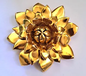 Authentic 1980s Gold Plated Layered Lotus Flower Statement Brooch Jose & Maria BARRERA