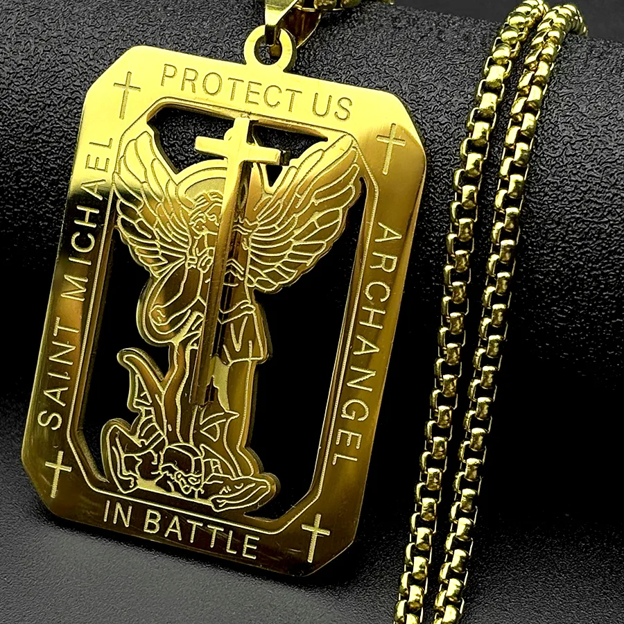 Authentic Archangel St.Michael Protect Us Medal Cross Pendant Necklace for Women Men Saint Michael Amulet Chain Jewelry
